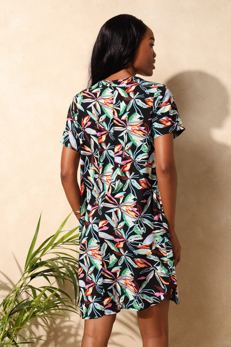 Mandarin Shift Dress - Black