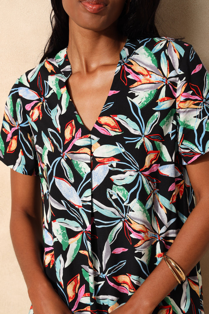 Mandarin Shift Dress - Black