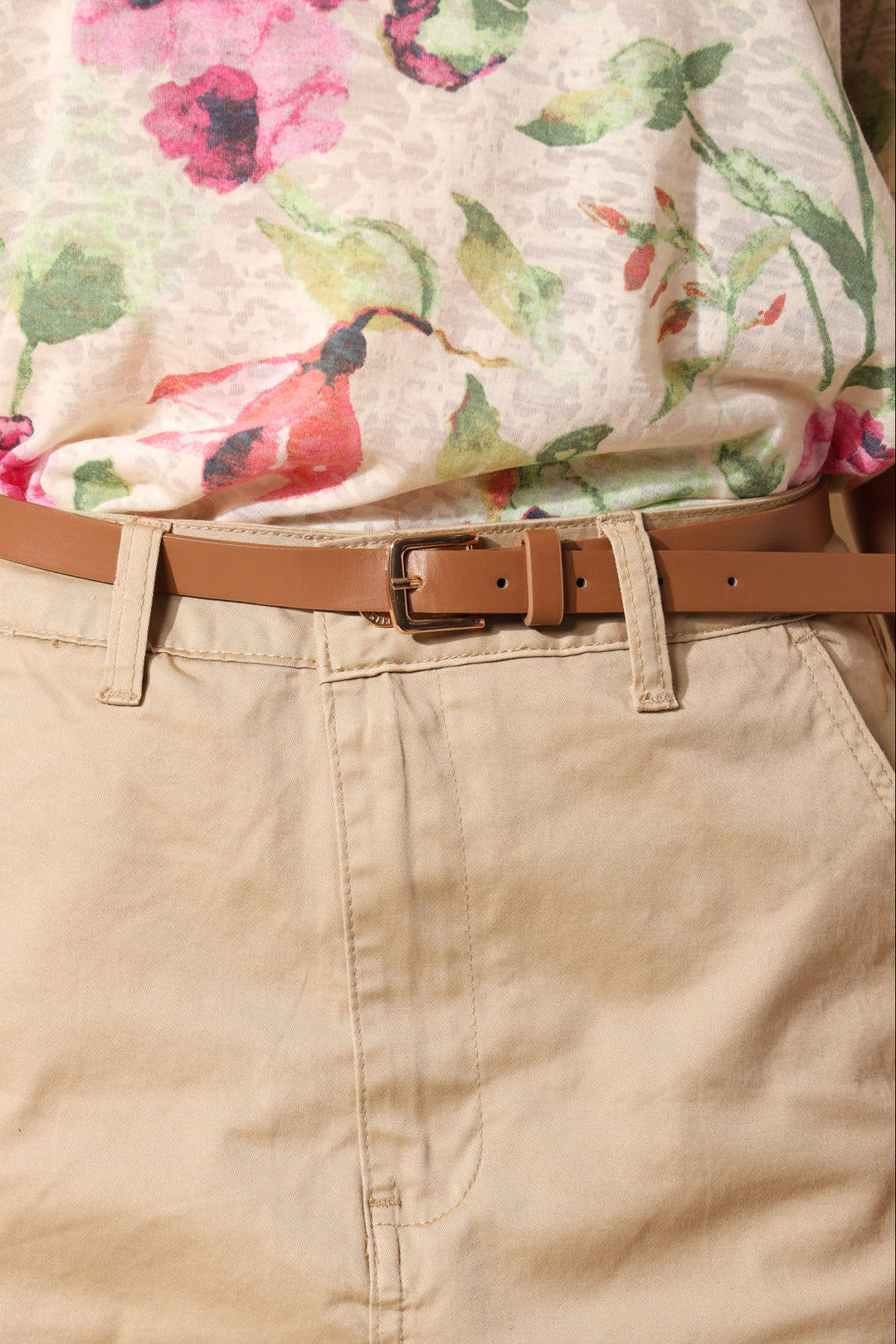 Belted Chino Mini Skirt - Stone