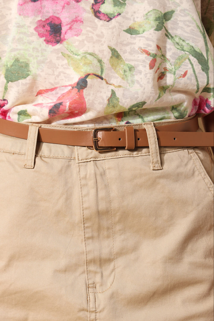 Belted Chino Mini Skirt - Stone