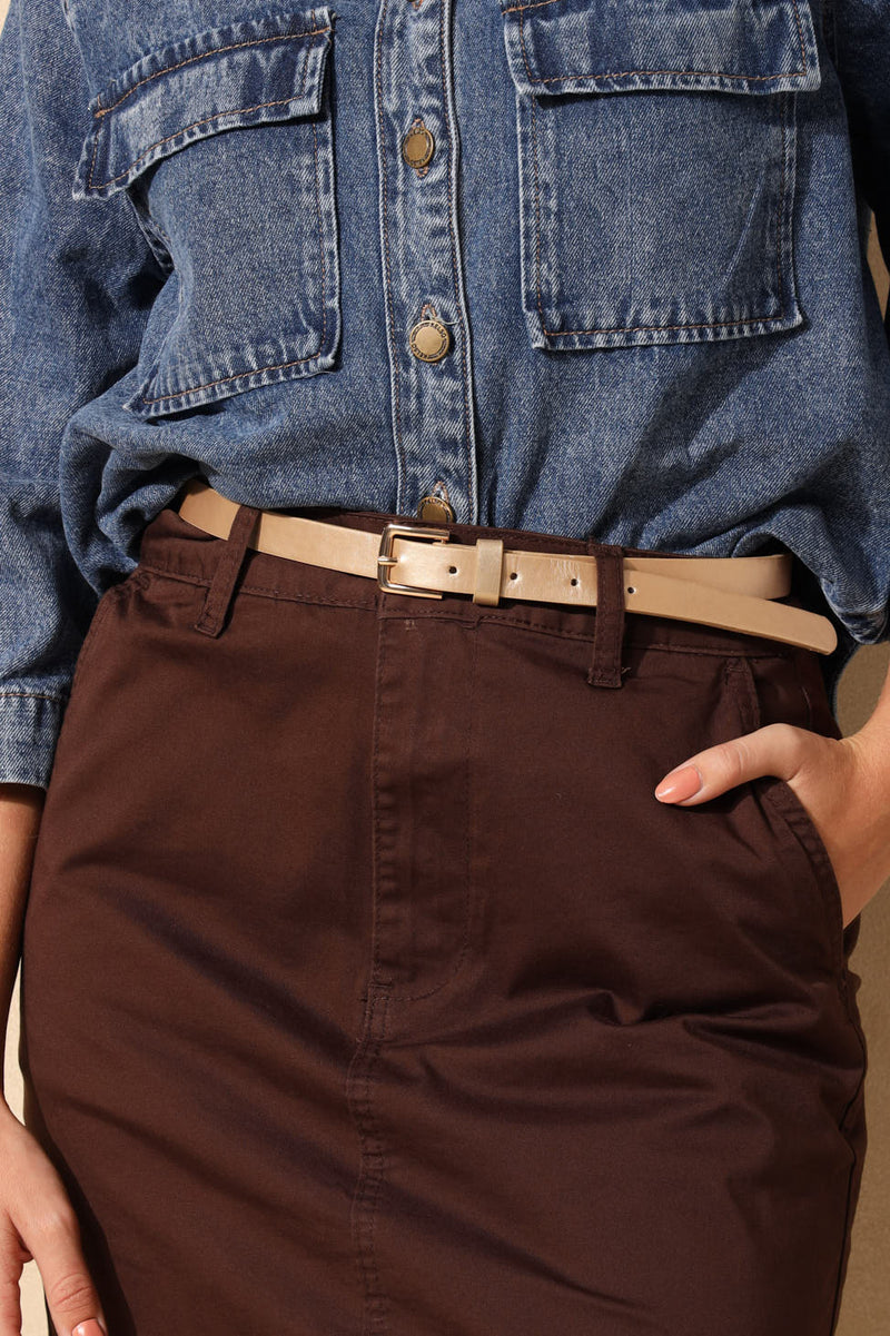 Belted Chino Mini Skirt - Chocolate
