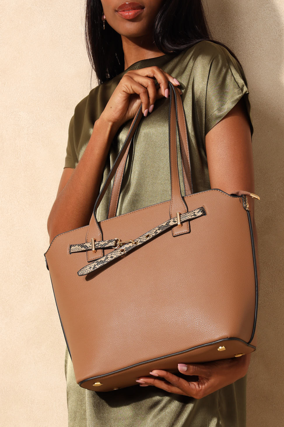 Belt Detail Shopper - Tan
