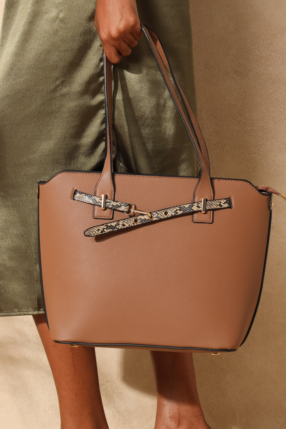 Belt Detail Shopper - Tan