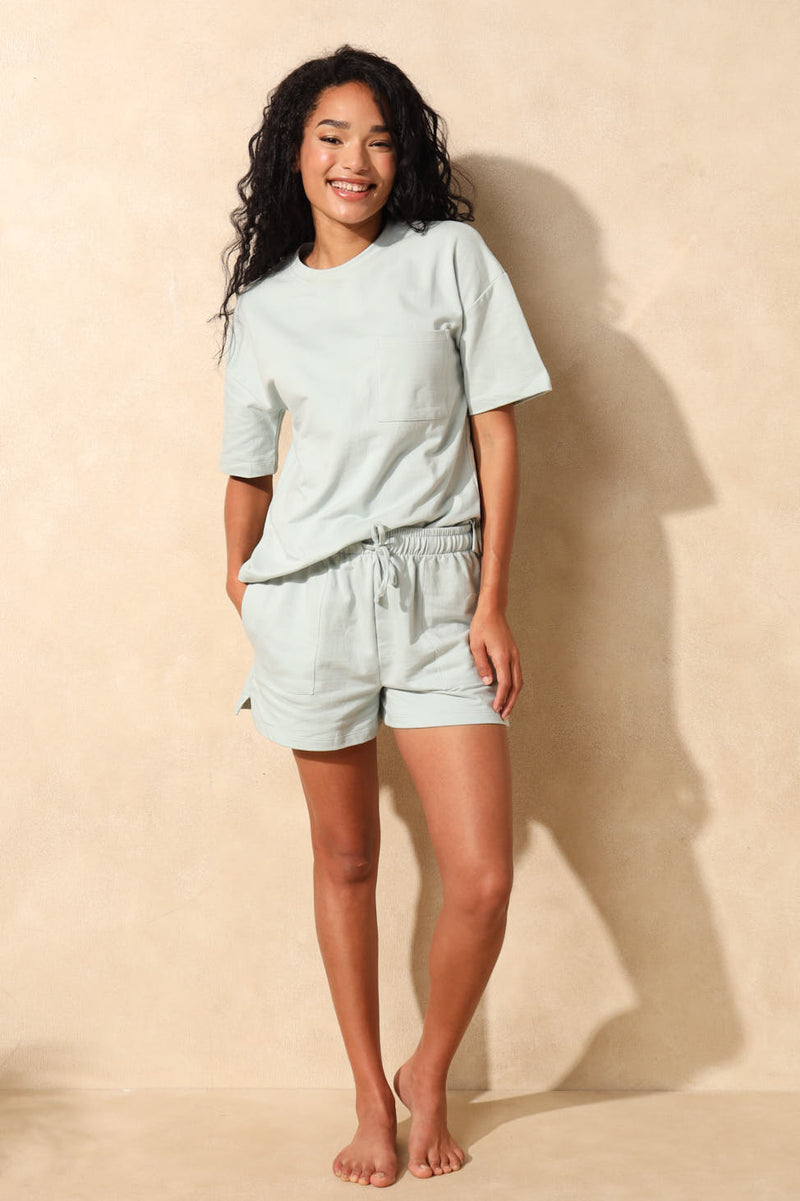 Unbrushed Fleece Short Set - Duck Egg
