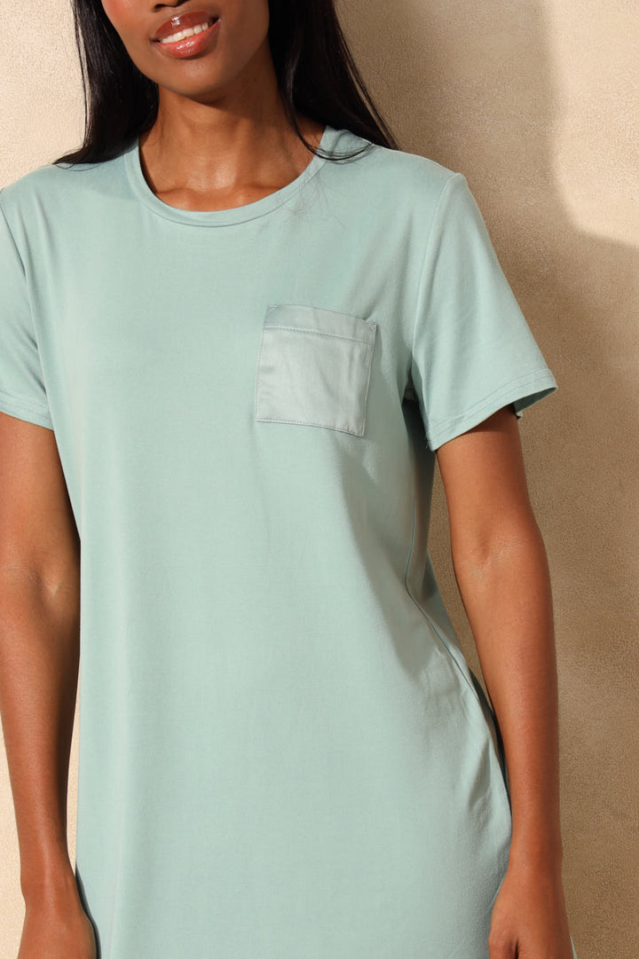 Short Sleeve Pocket Sleepshirt - Duck Egg