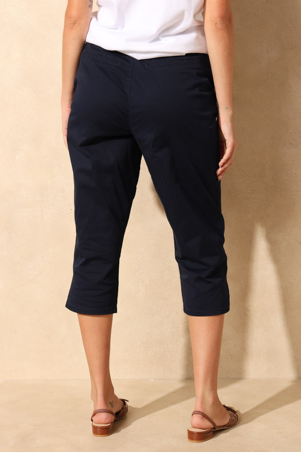 Belted Sateen Chino Capri Shorts - Navy