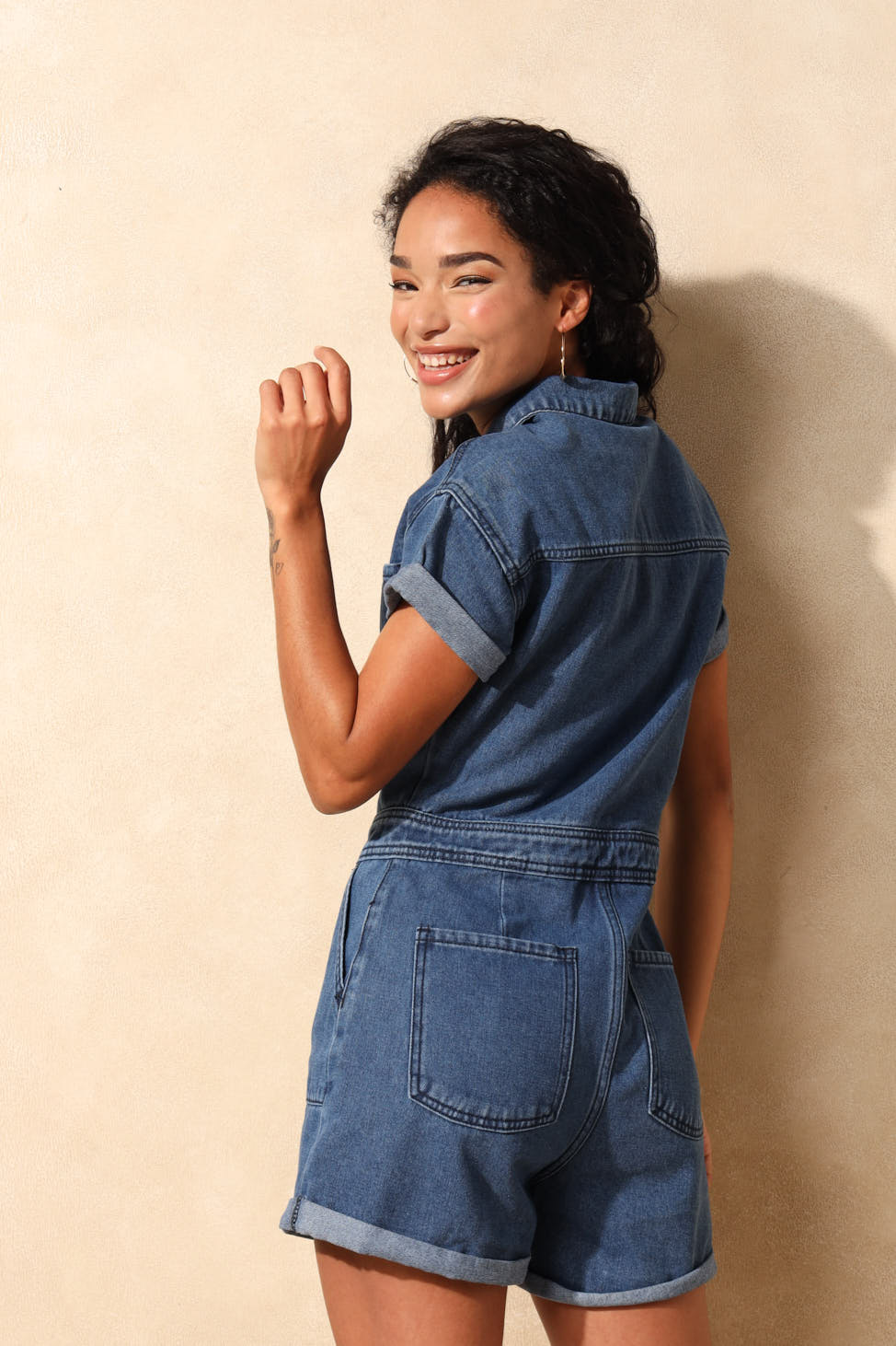 Denim Shortall Jumpsuit - Dark Wash