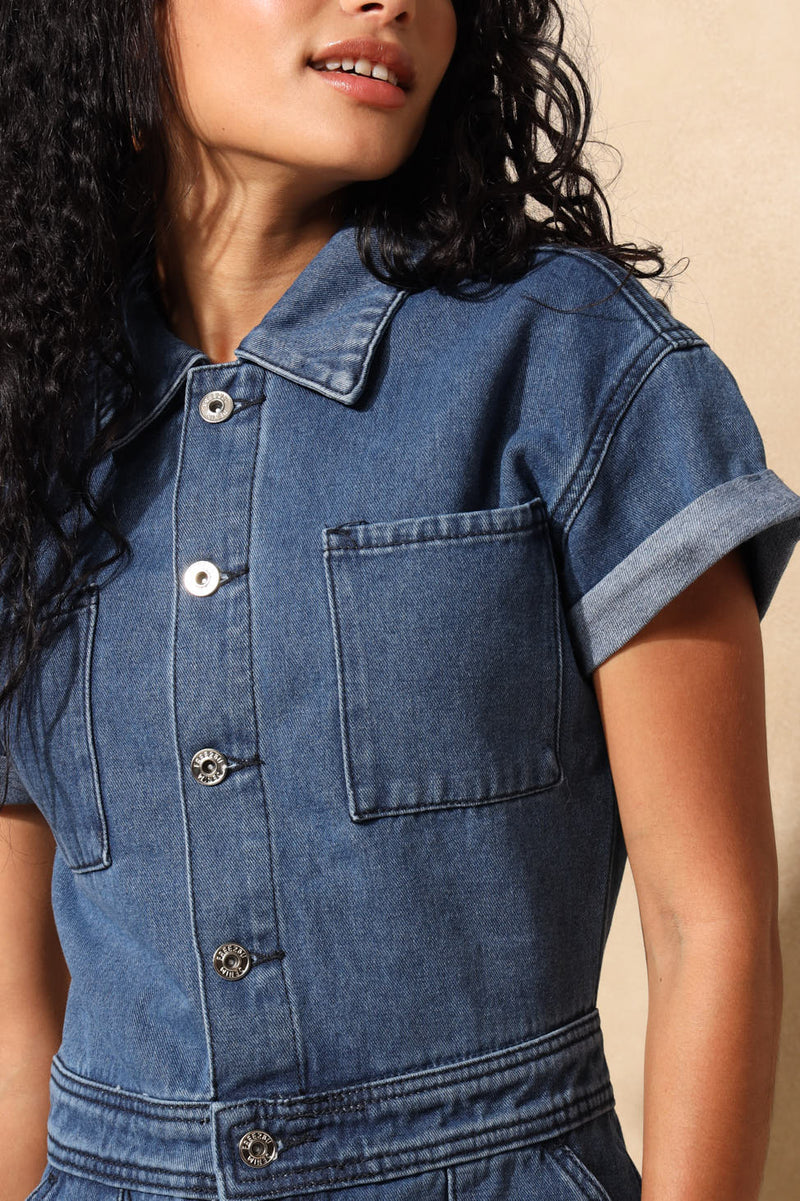 Denim Shortall Jumpsuit - Dark Wash