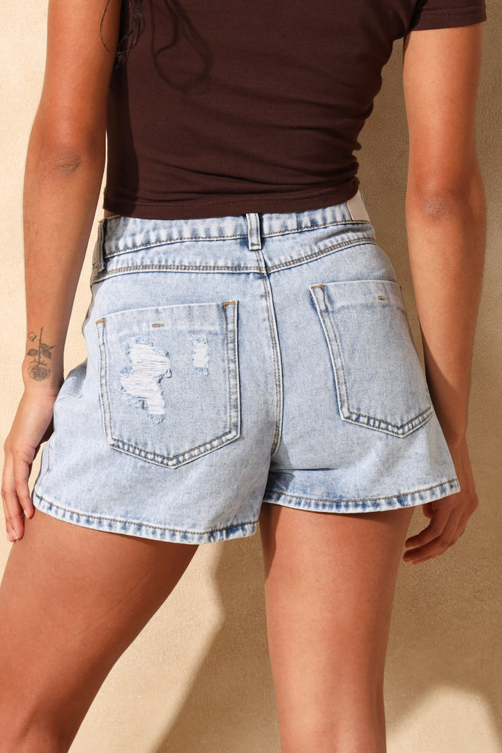Abraised Denim Skort - Salty Light Wash