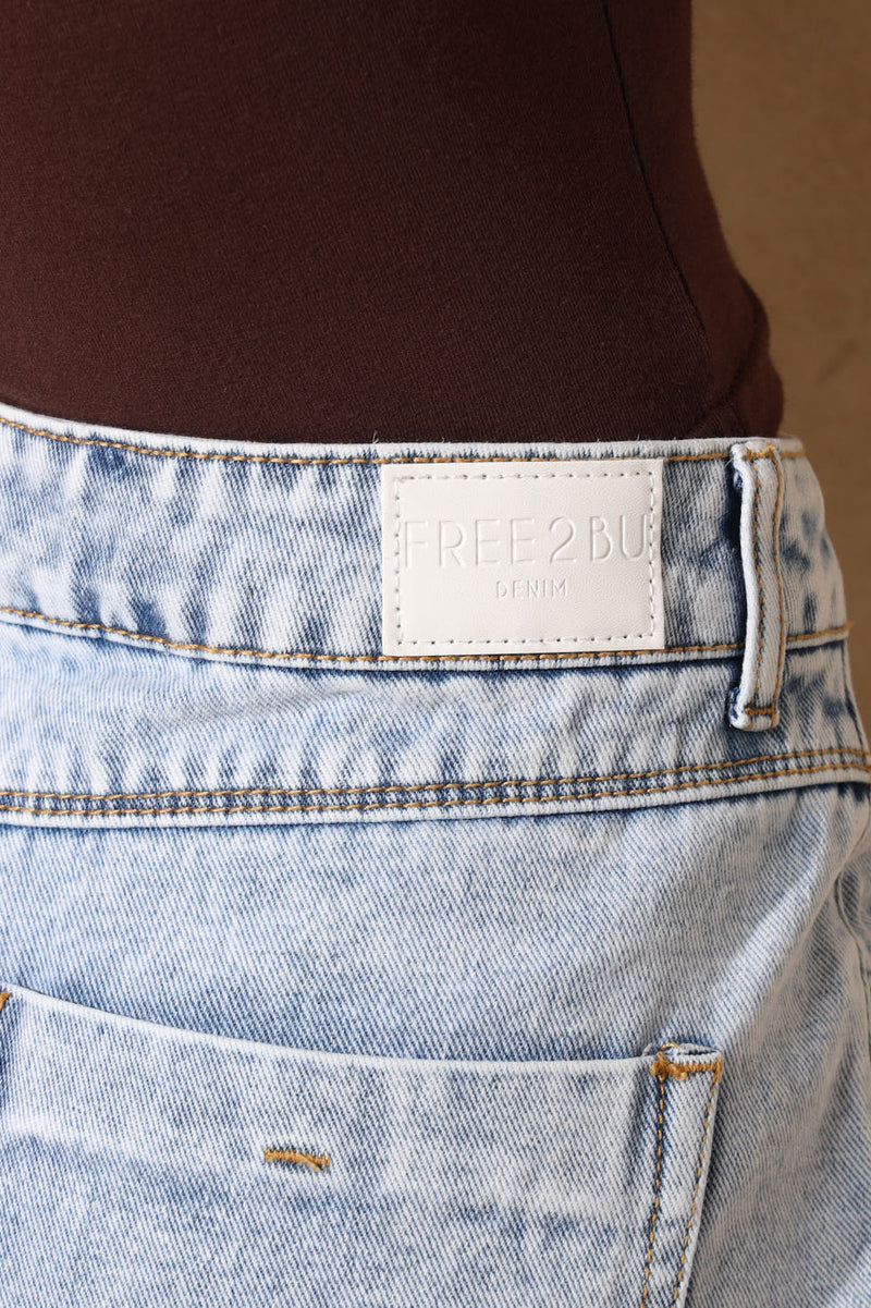 Abraised Denim Skort - Salty Light Wash