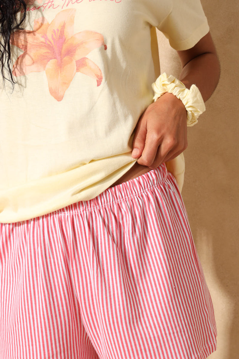 Always Late Sleep Tee & Short Set With Scrunchie - Light Yellow