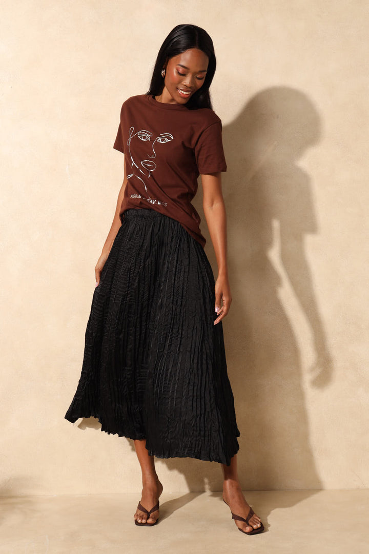 Crushed A-Line Maxi Skirt - Black