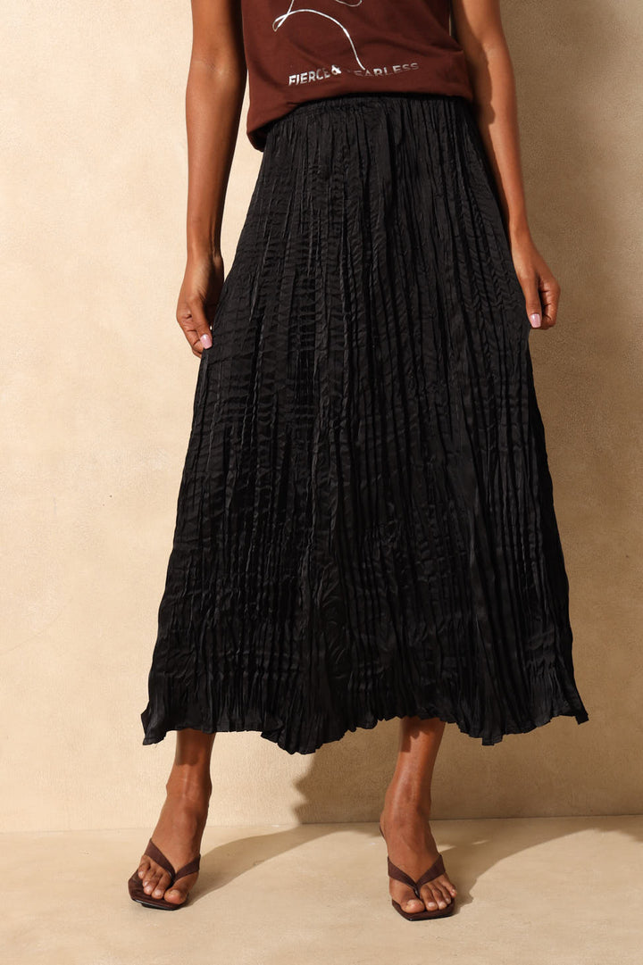 Crushed A-Line Maxi Skirt - Black