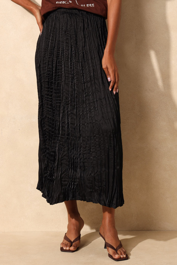 Crushed A-Line Maxi Skirt - Black
