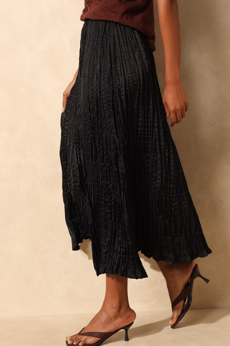 Crushed A-Line Maxi Skirt - Black