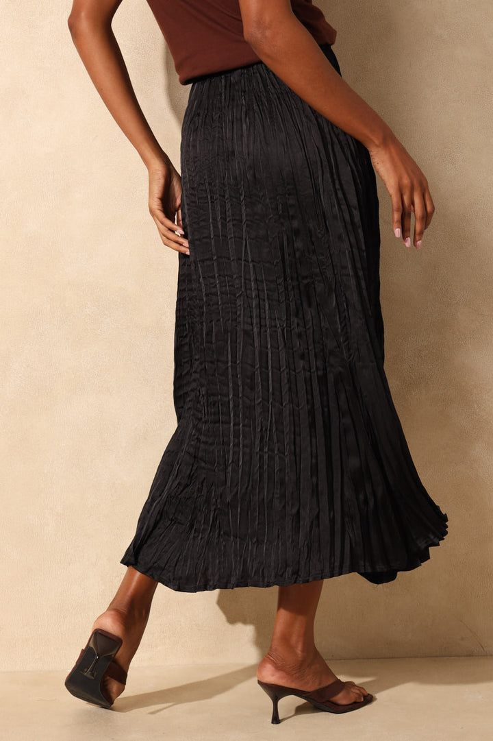 Crushed A-Line Maxi Skirt - Black