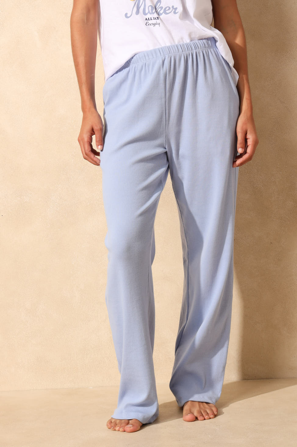 Straight Leg Rib Sleep Pant - Blue