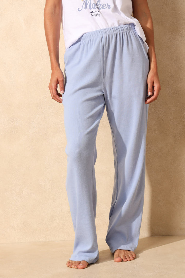 Straight Leg Rib Sleep Pant - Blue