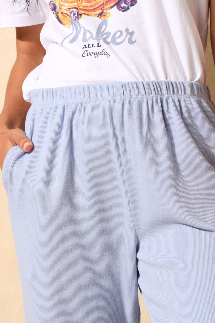 Straight Leg Rib Sleep Pant - Blue