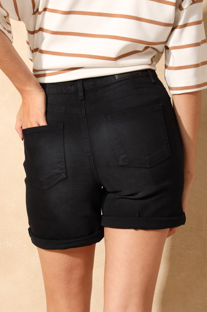 Classic Roll Hem Supersoft Mid Thigh Denim Short - Black