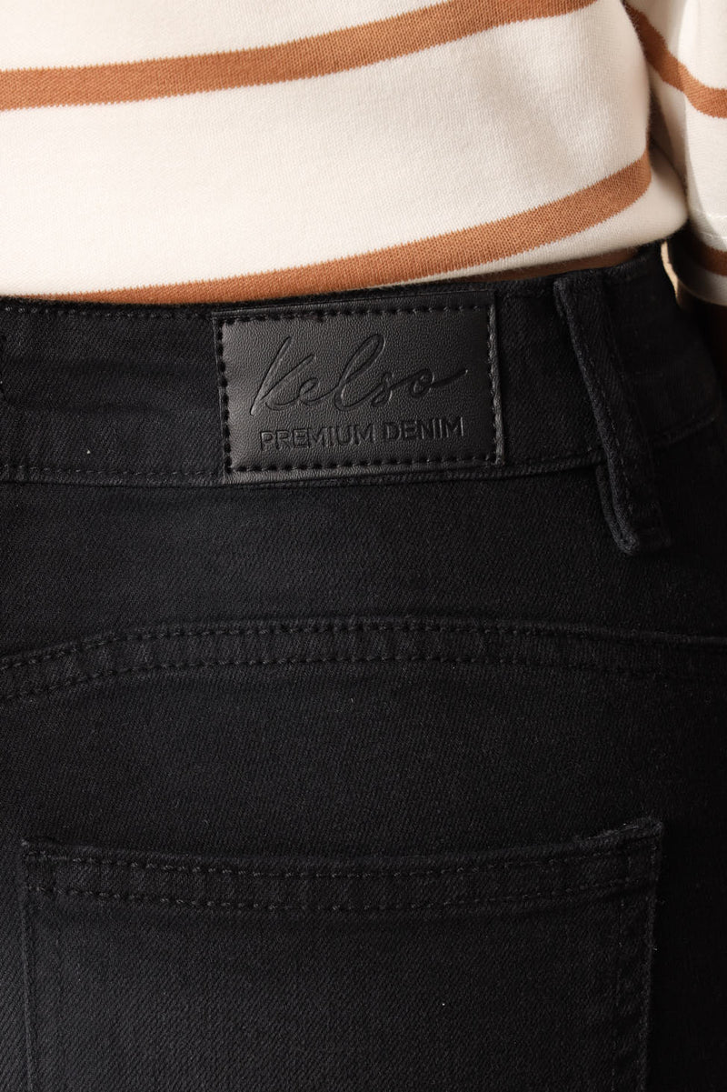 Classic Roll Hem Supersoft Mid Thigh Denim Short - Black