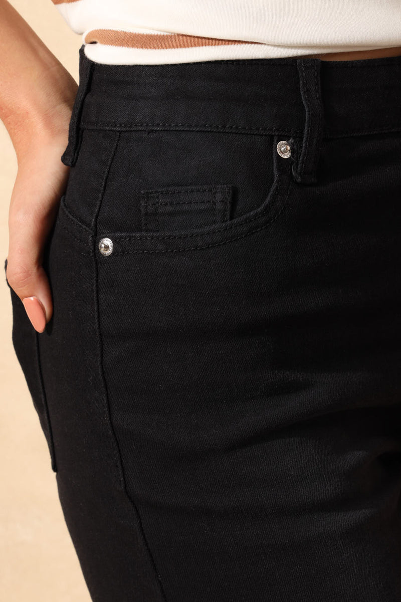 Classic Roll Hem Supersoft Mid Thigh Denim Short - Black