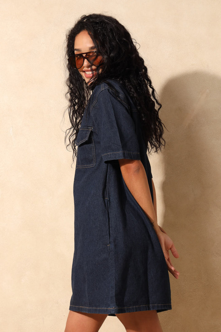 Collar Denim Dress - Raw Wash