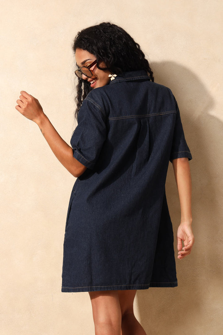 Collar Denim Dress - Raw Wash