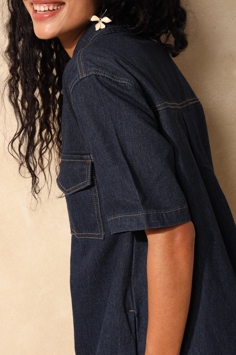 Collar Denim Dress - Raw Wash