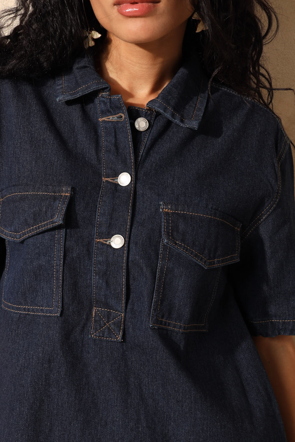 Collar Denim Dress - Raw Wash