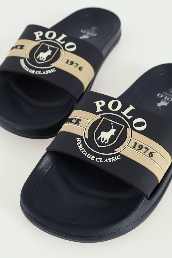 Rubber Crest Open Toe Pool Slide - Navy