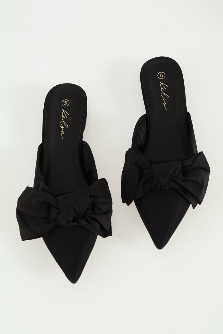 Big Bow Push In Shoe - Black