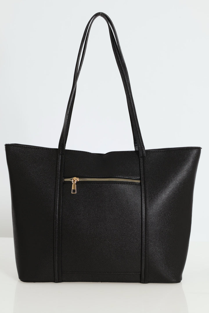 Front Zip Shopper Bag - Black