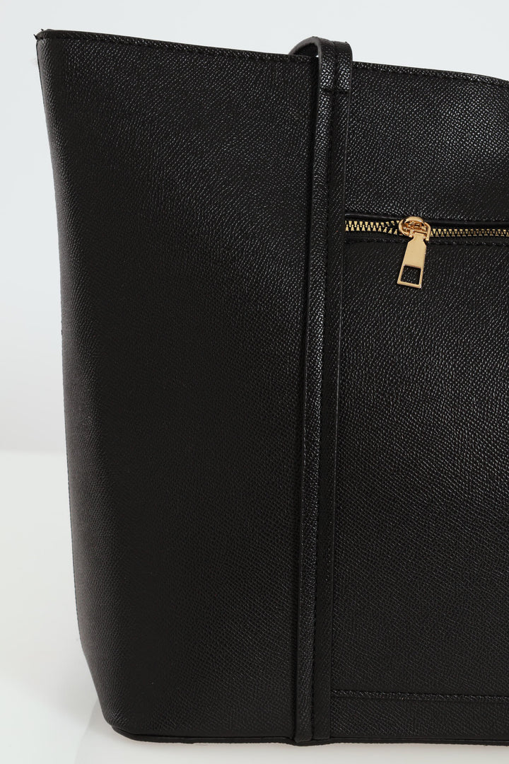 Front Zip Shopper Bag - Black