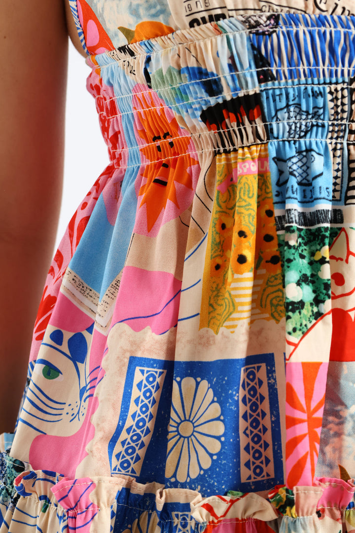 Convo Printed Strappy Babydoll Dress - Multi