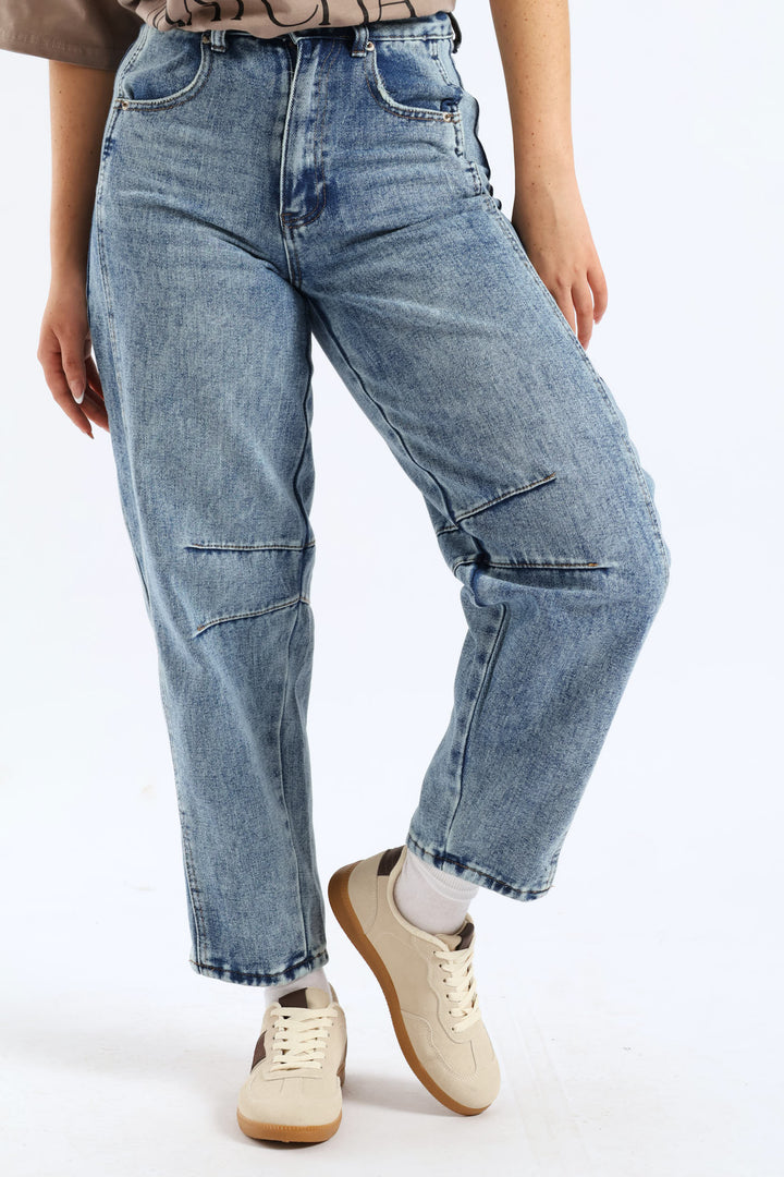 Panel Barrel Jean - Mid Blue