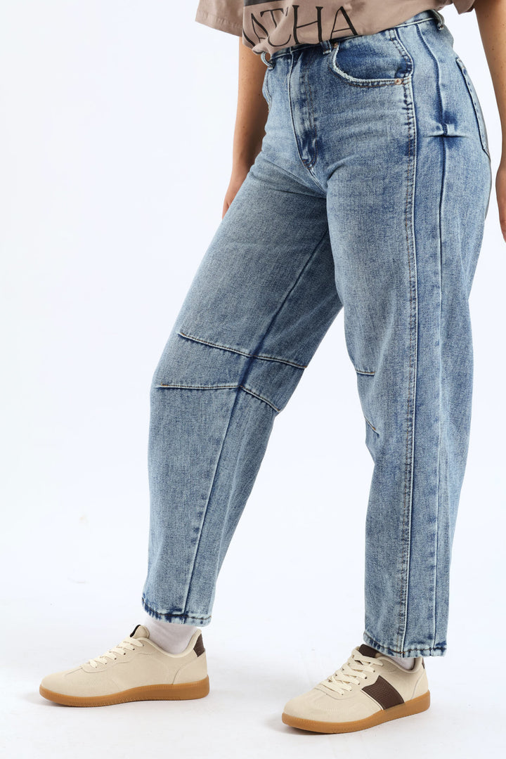Panel Barrel Jean - Mid Blue