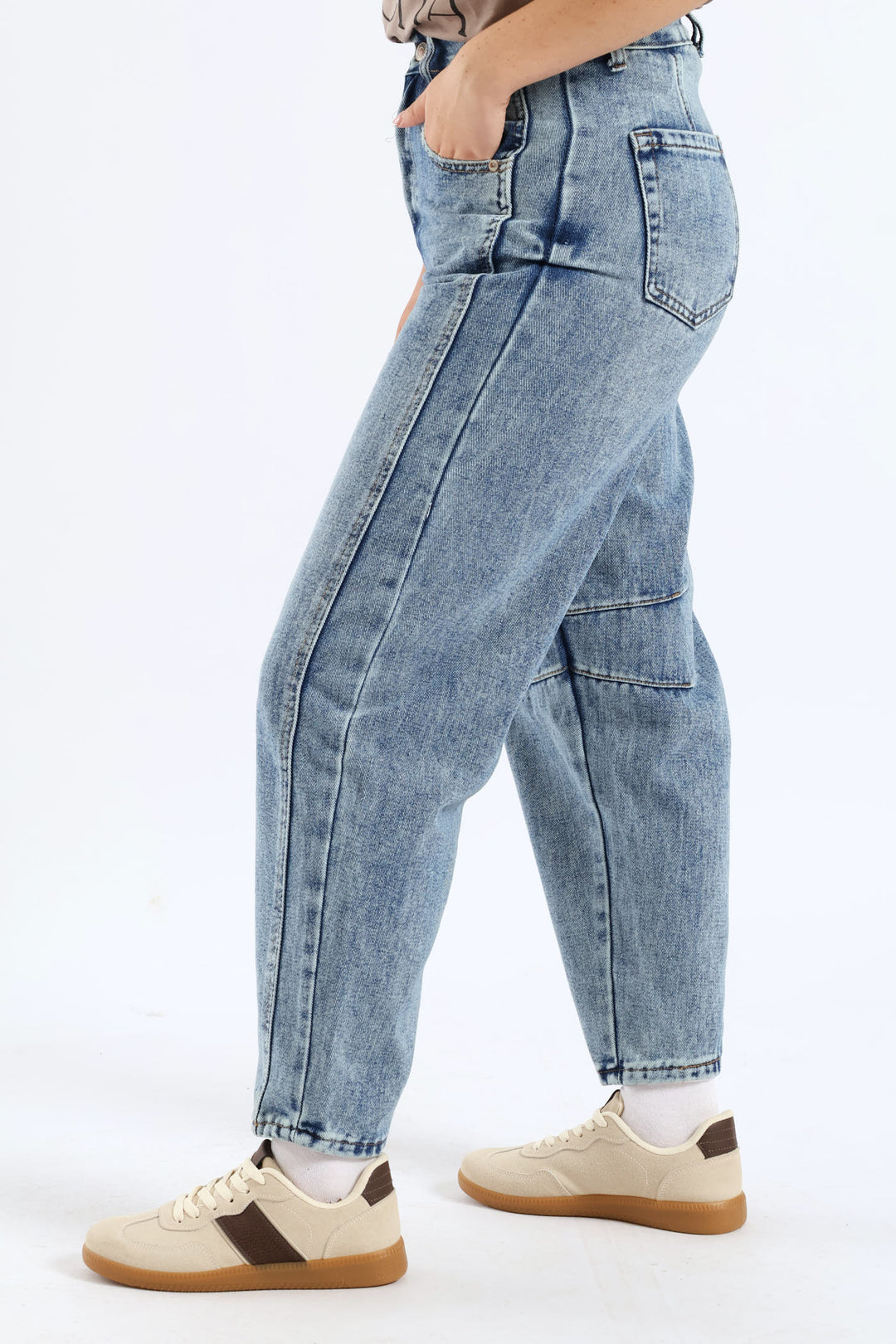 Panel Barrel Jean - Mid Blue