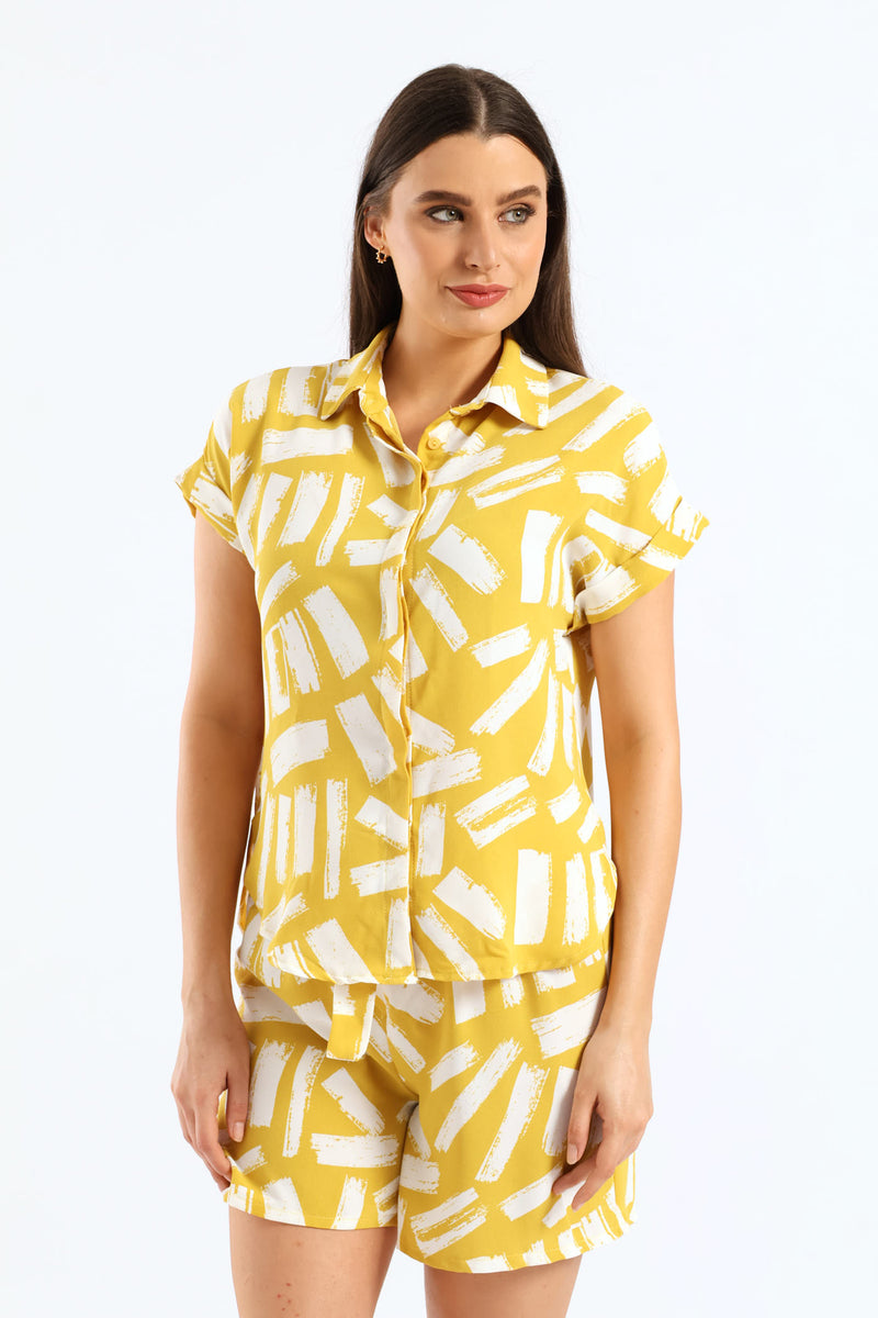 Button Through Shirt - White/Ochre