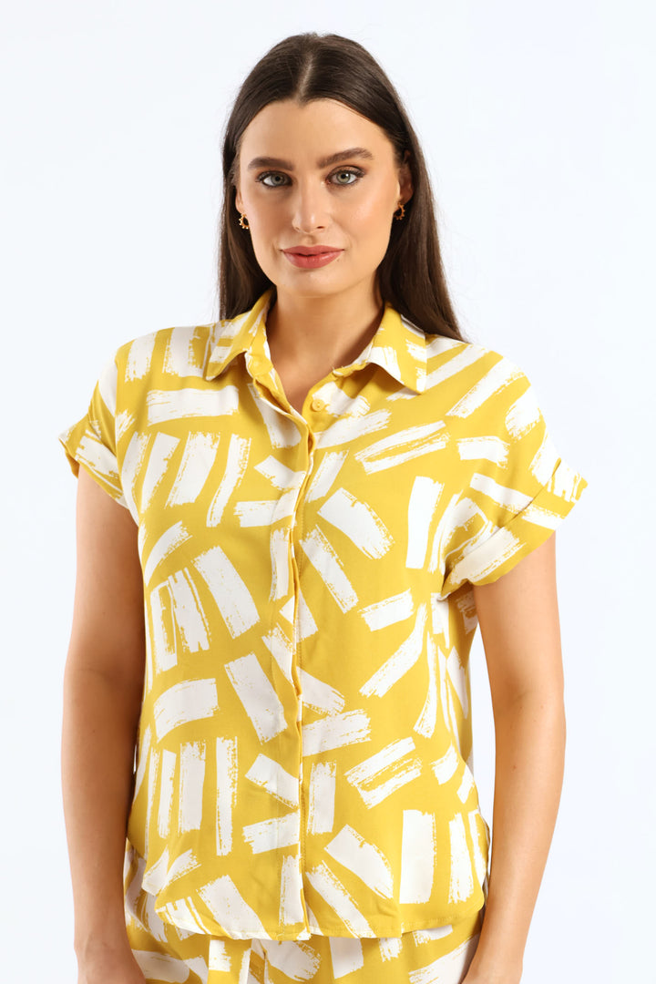 Button Through Shirt - White/Ochre