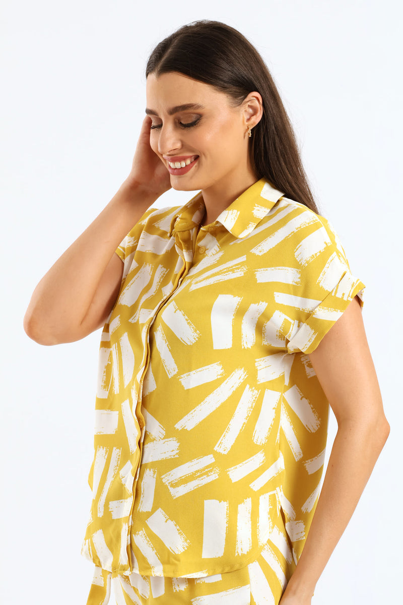 Button Through Shirt - White/Ochre