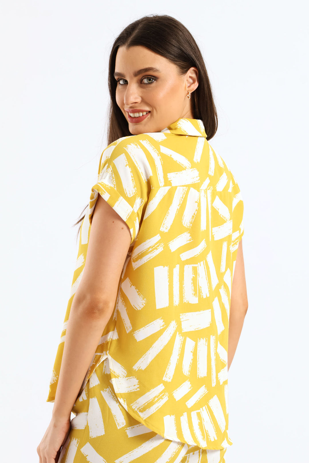 Button Through Shirt - White/Ochre