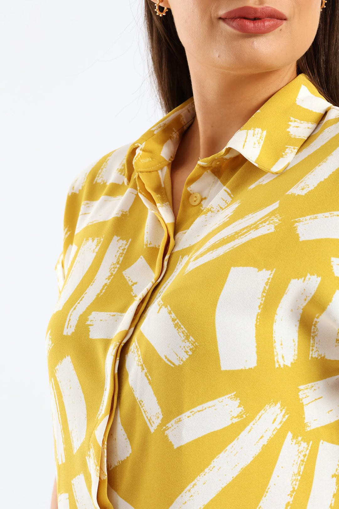 Button Through Shirt - White/Ochre