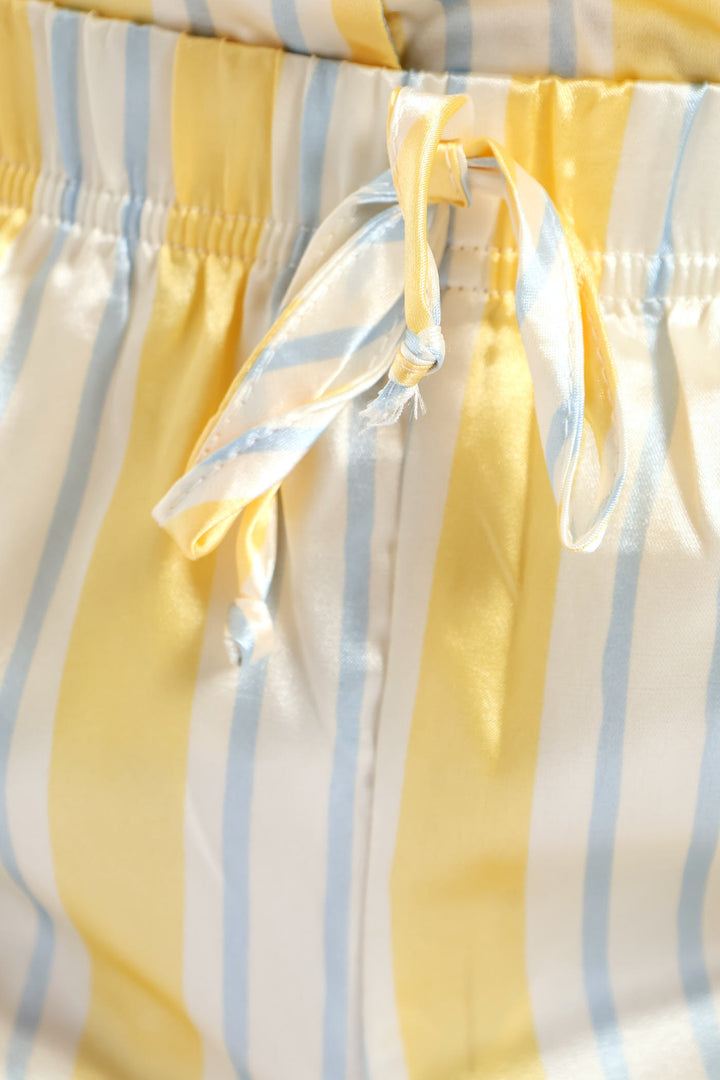 Button Through & Stripe Short Set - Yellow