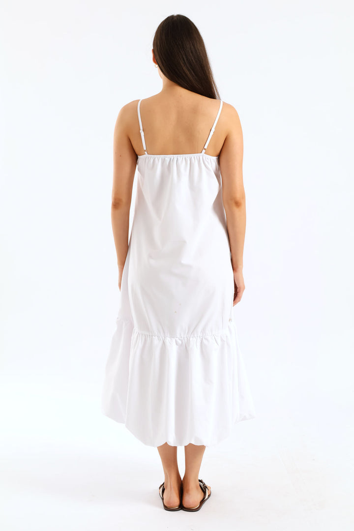 Strappy Drop Bubble Hem Slip Midi Dress - White