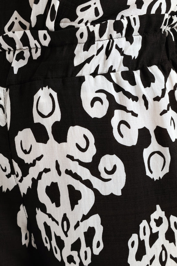 Aztec Border Mock Fly Wideleg Pant - Black/White