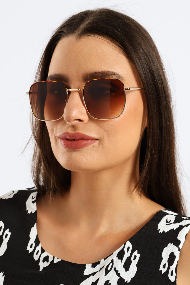 Half Trim Square Frame Sunglasses - Gold
