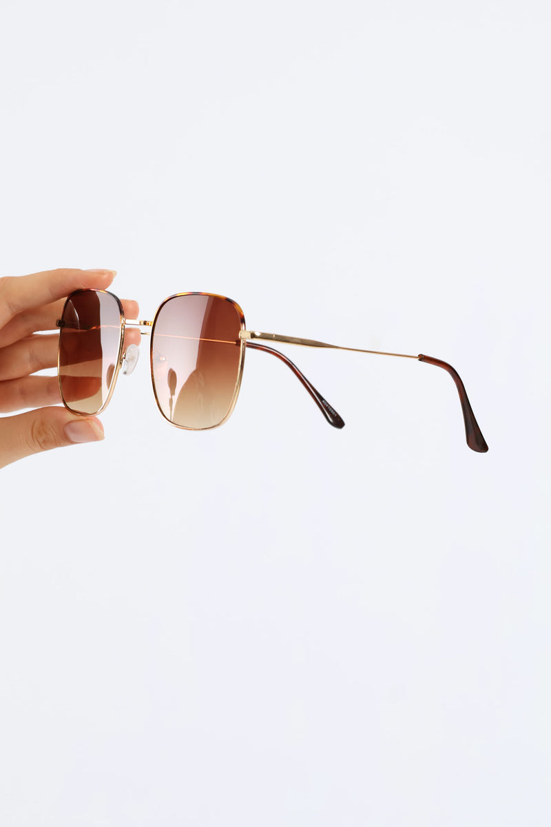 Half Trim Square Frame Sunglasses - Gold