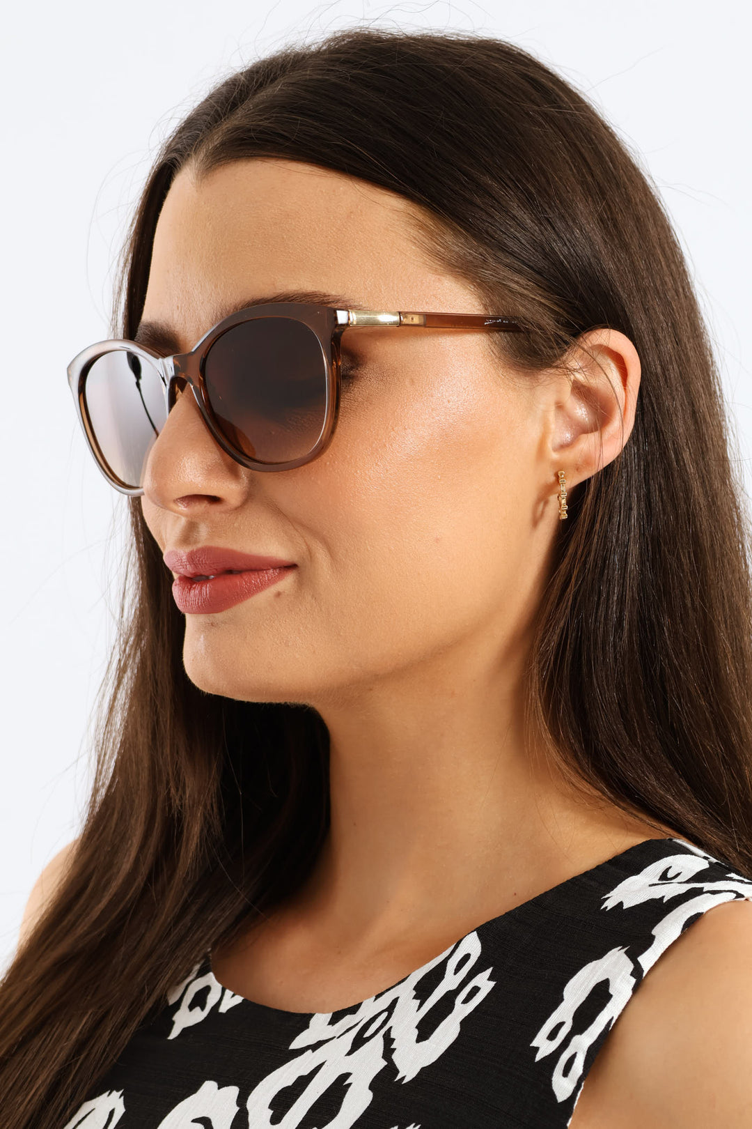 Rounded Gold Temple Catseye Sunglasses - Light Brown