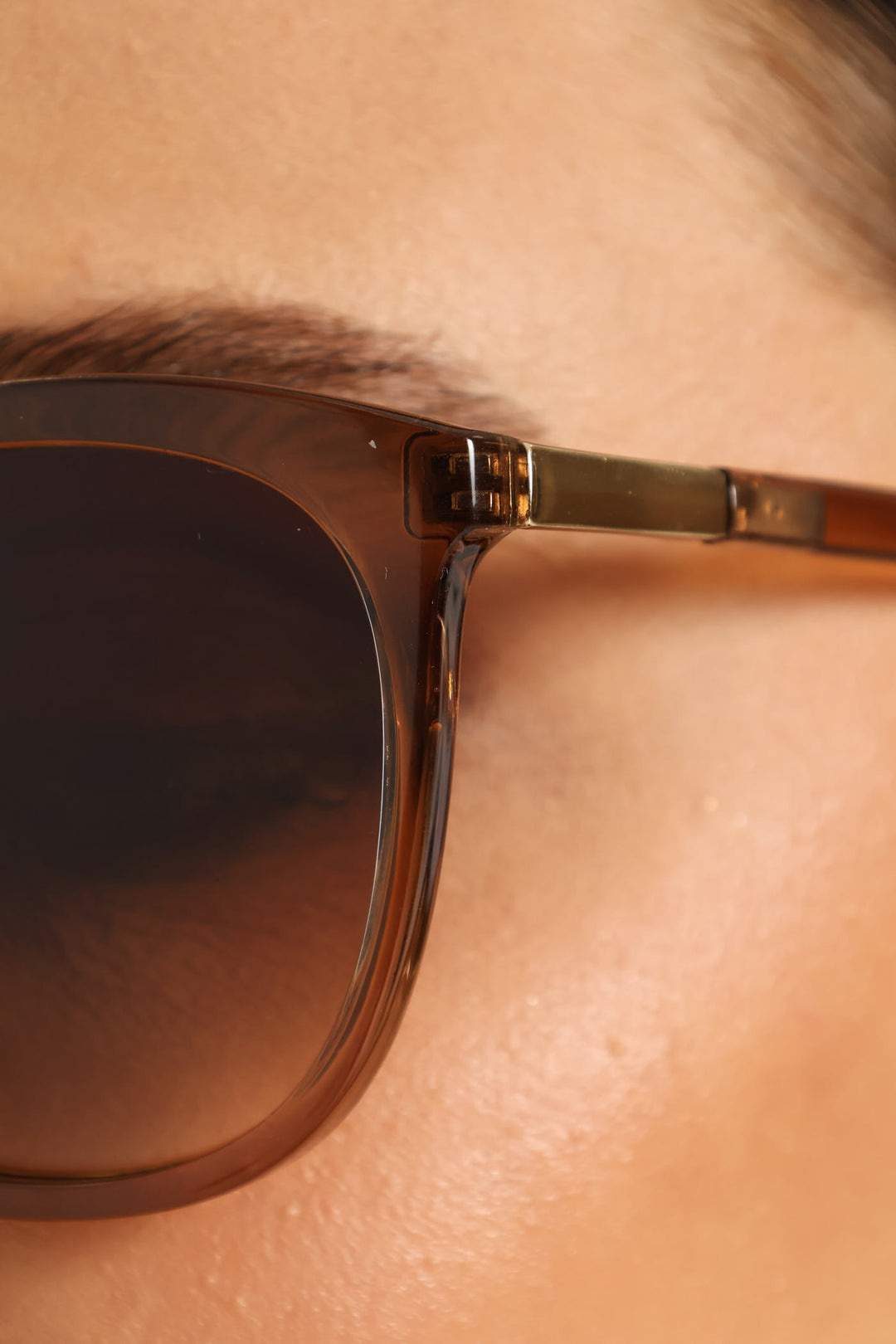 Rounded Gold Temple Catseye Sunglasses - Light Brown